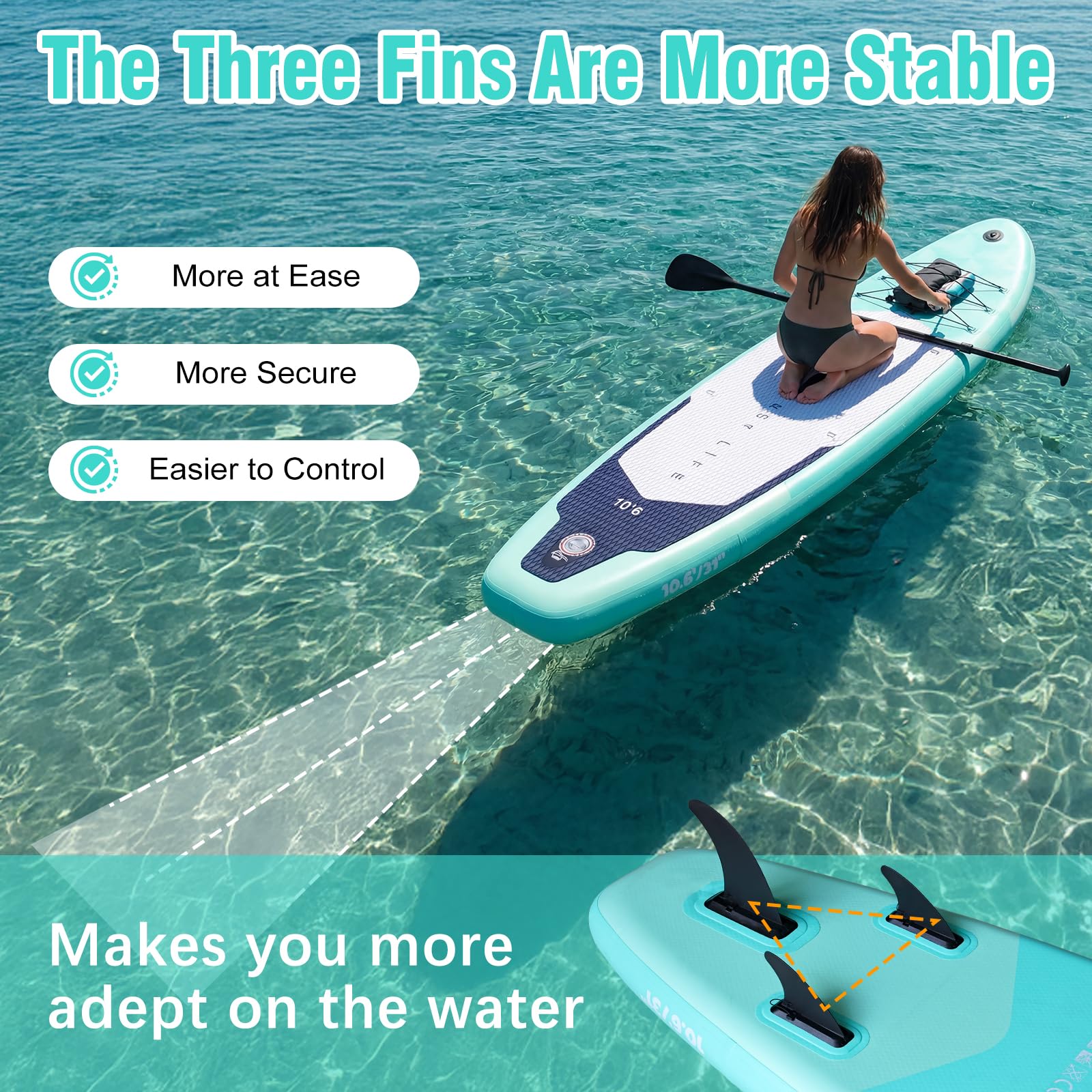 Tabla de Paddle Surf Hinchable para Adultos de 320 cm,Totalmente Equipada: Remo,Bomba de Aire, 3 Aletas,Excelente Estabilidad,Adecuada para Principiantes y Surfistas Avanzados