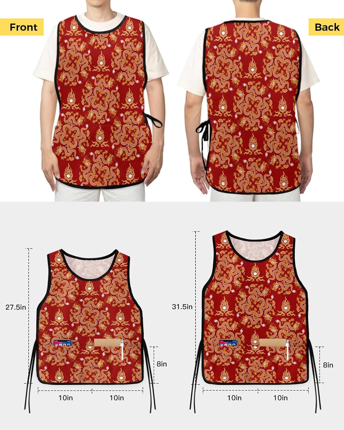 China Dragon Cobbler Aprons with 2 Large Pockets for Men Women,Tradition Chinese Historical Oriental Culture Cobbler