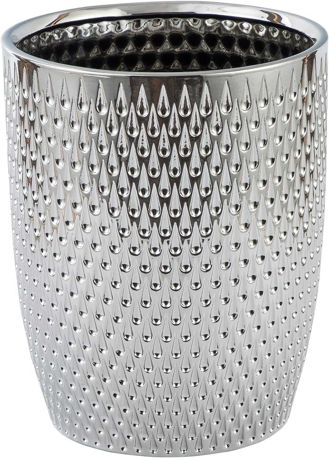 Modern Round Silver Small Trash Can Wastebasket, Garbage Container Bin for Bathrooms, Powder Rooms, Kitchens, Home Offices - Durable Ceramics - Round