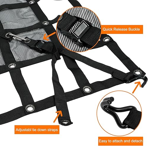 Miniatura 3 de Red de carga resistente para camión con malla, 6.75 pies x 8 pies, 1500 libras, red de carga elástica con correas, hebillas de leva y ganchos en J