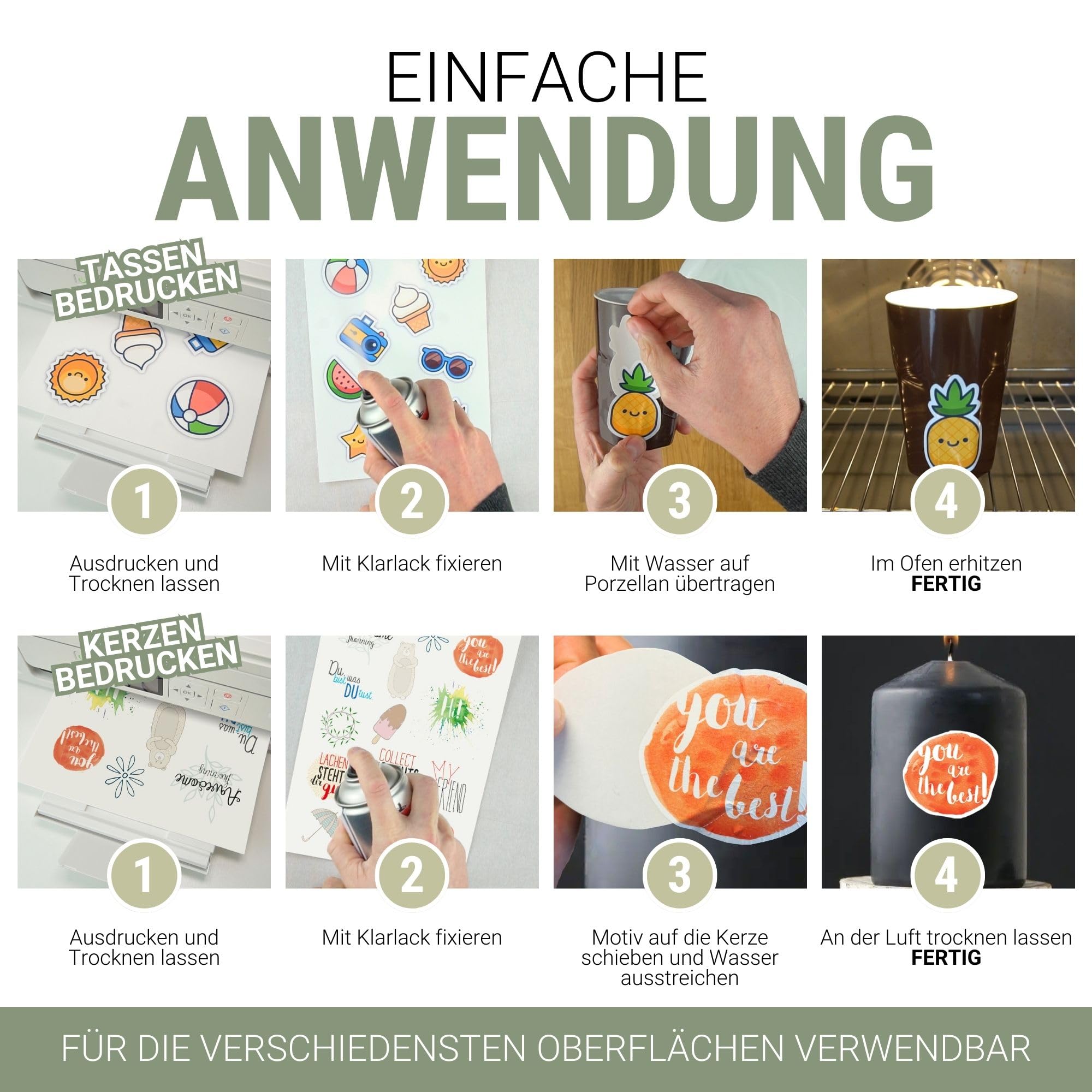 SKULLPAPER® Wasserschiebefolie WEISS für Tintenstrahldrucker - hauchdünn DIY Decal Abziehbild - Nassschiebefolie für Keramik, Glas, Kerzen, Metall, Kunststoff, Modellbau (A4-8 Blatt)