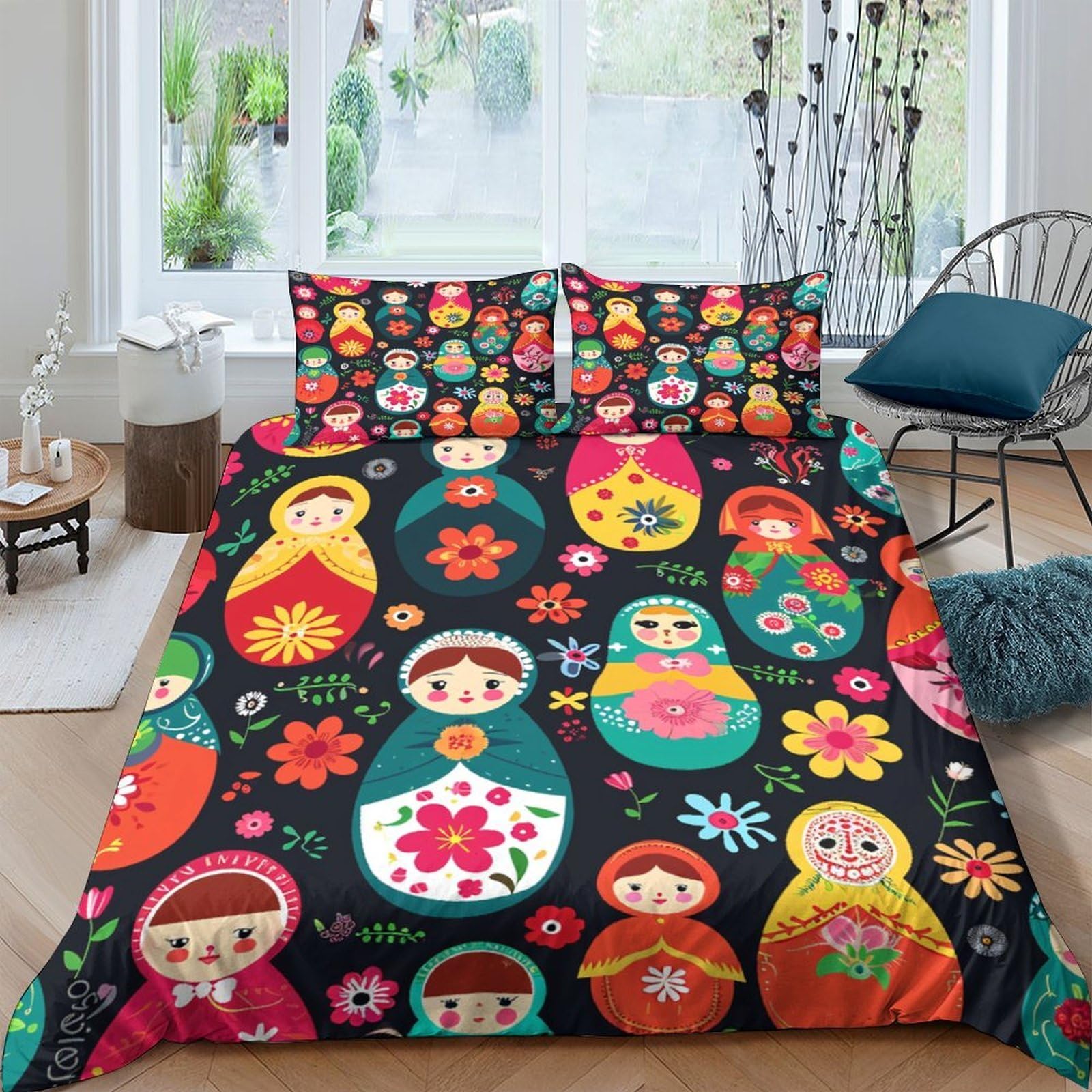 Ctjqhvkz Style-3 3D Printed Matryoshka Doll Fitted Sheet Microfiber Colourful Russian Nesting Bed Cover For Bedroom Guest Room Decor Single（135X200cm）