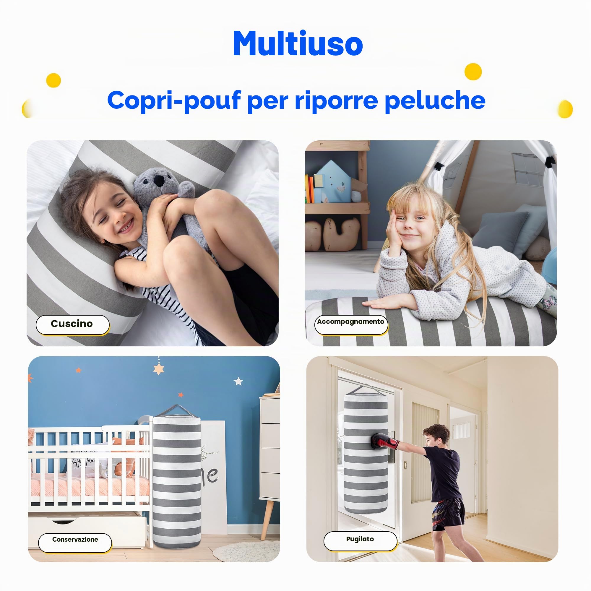 Pouf a sacco per riporre giocattoli di peluche, per bambini e bambine, con cerniera a tutta lunghezza, decorazione per mobili, per organizzare, sedersi, giocare e scatolare