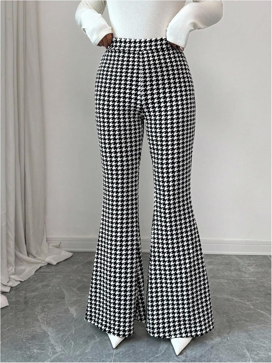 SweatyRocks Women's Elegant Houndstooth Print Flare Leg Pants Business Work Pants Bell Bottom - Image 4
