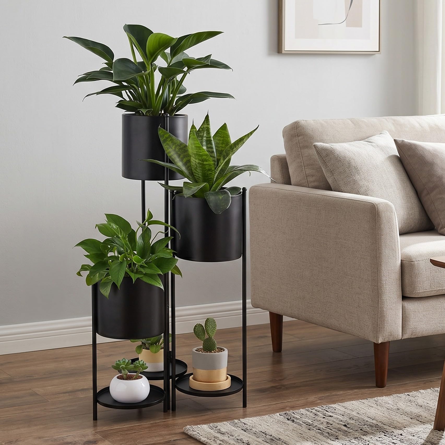 TRIROCKS 90cm Metal Plant Stand with 6 Pots, 6 Tier Indoor Flower Pot Holder, Foldable Black Plant Shelf Rack for Living Room Corner, Patio, Balcony & Garden(Black)