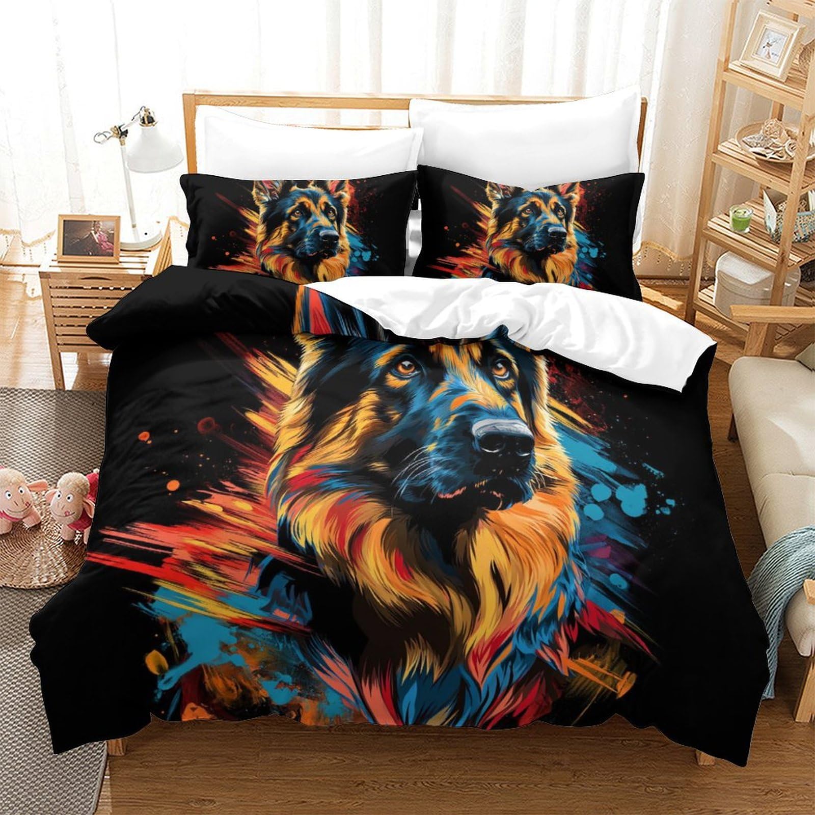 Housse de couette Chien Berger Allemand 3D en microfibre super douce et respirante 260x220