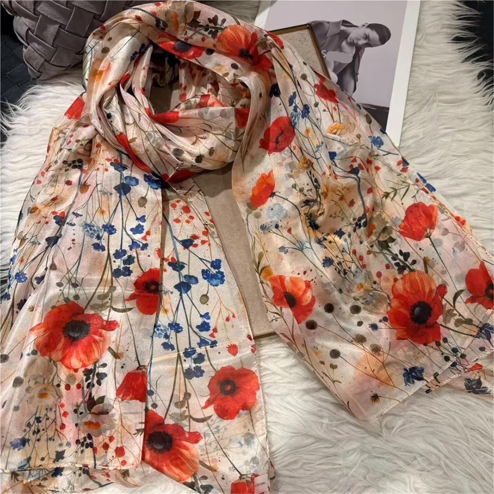 Bufanda de verano Bufanda de seda chal Otoño Invierno diseño Floral mujeres bufandas largas Hijabs verano señoras playa Wrap Foulard