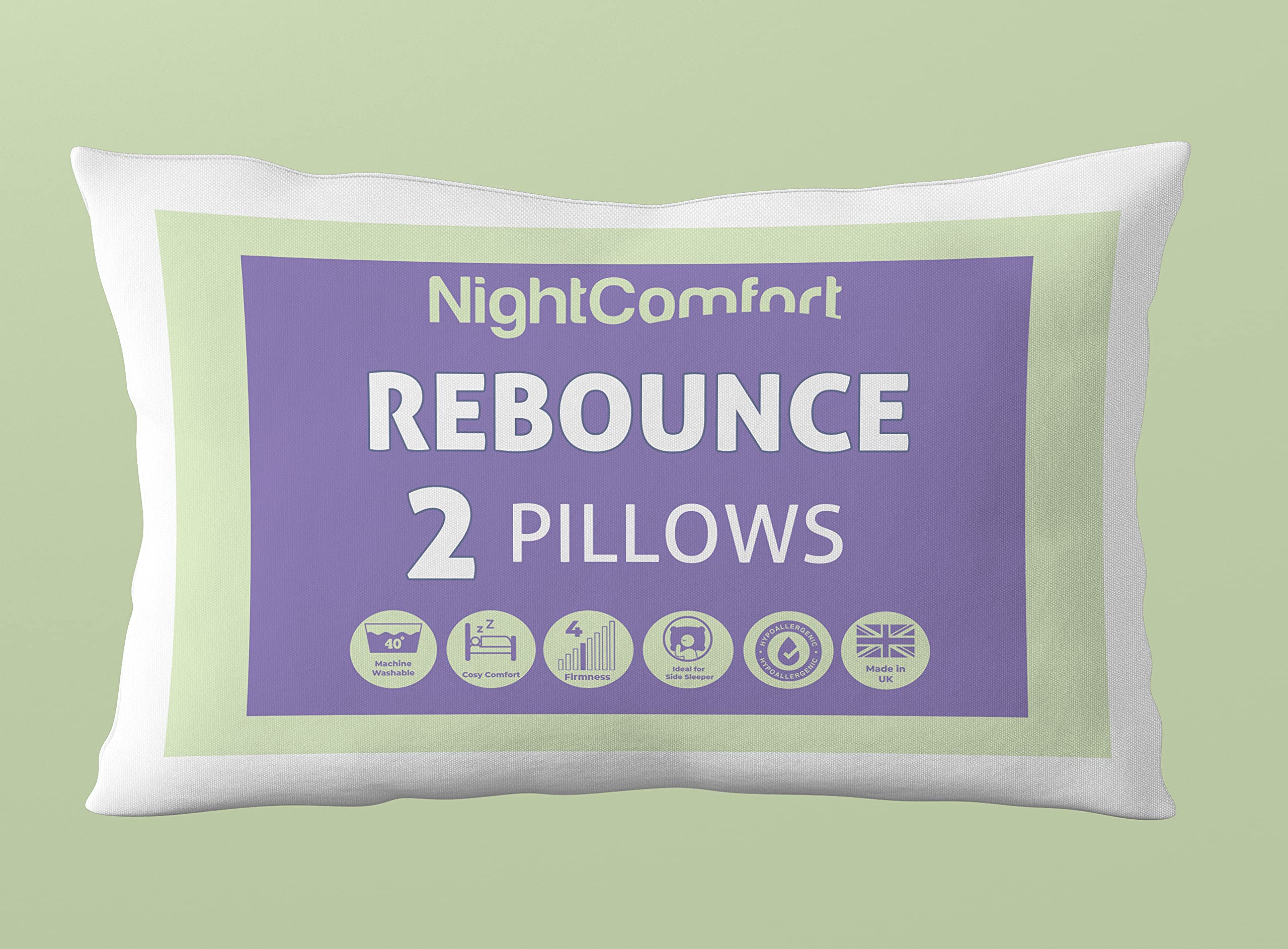 Night Comfort White Medium Support Standard Pillow Perfect For Back And Side Sleepers - Hypoallergenic Silky Microfibre Rebounce Pillow, Hollowfibre Filled (Pack Of 2)