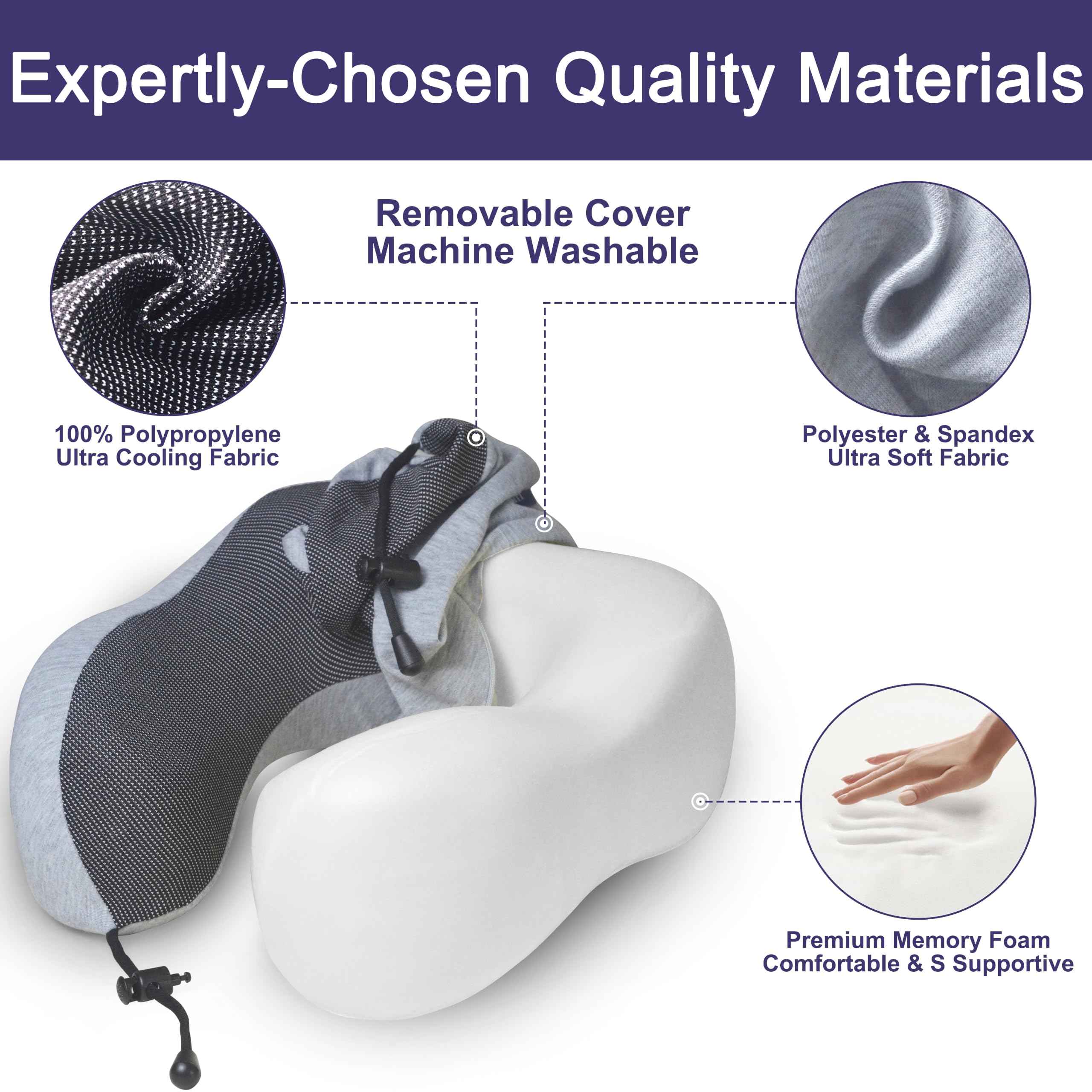 napfun Neck Pillow for Traveling, Upgraded Travel Neck Pillow for Airplane 100% Pure Memory Foam Travel Pillow for Flight Headrest Sleep view 5