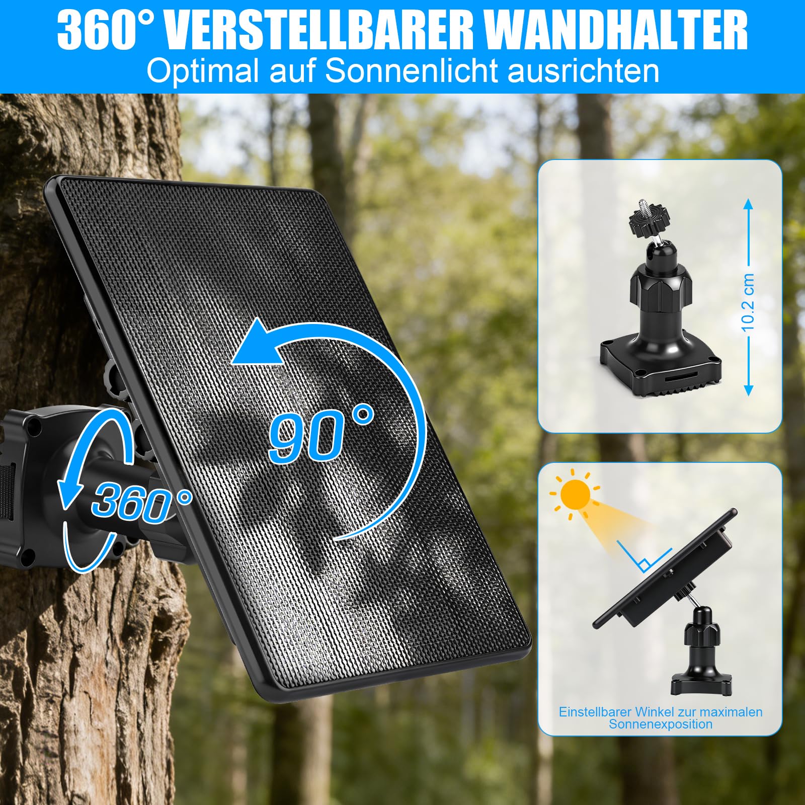 Solarpanel für Wildkamera 12V/9V/6V 7,4V 4000mAh Akku IP65 Jagdzubehör