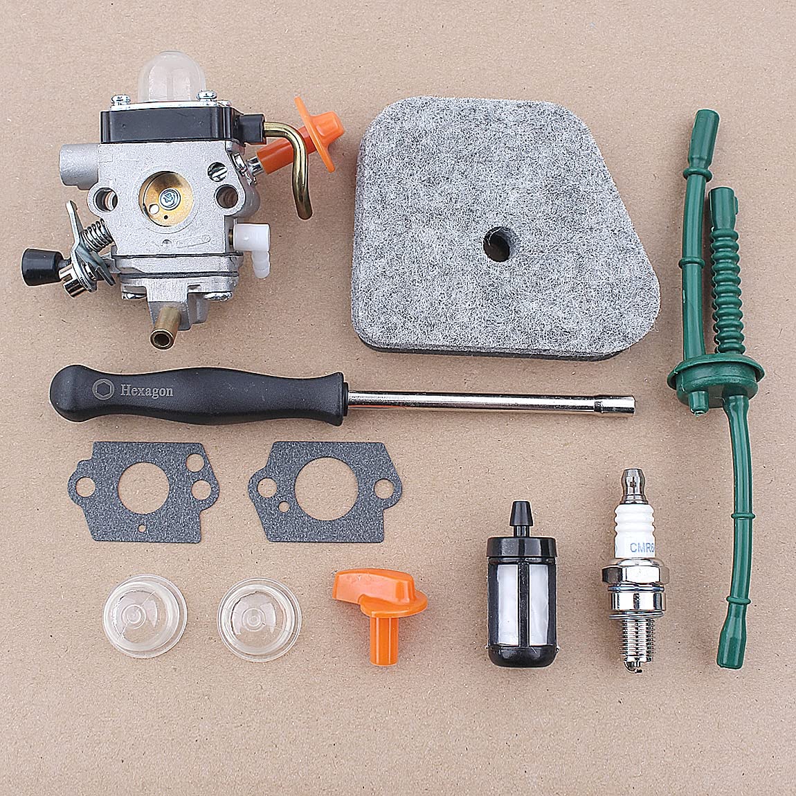 Herramientas de jardinería Filtro de combustible de aire de carburador para Stihl FS87 FS87R FS90 FS90K FS90R FS100 FS110 Trimmer 41801200610, 41801200611W herramienta de ajuste