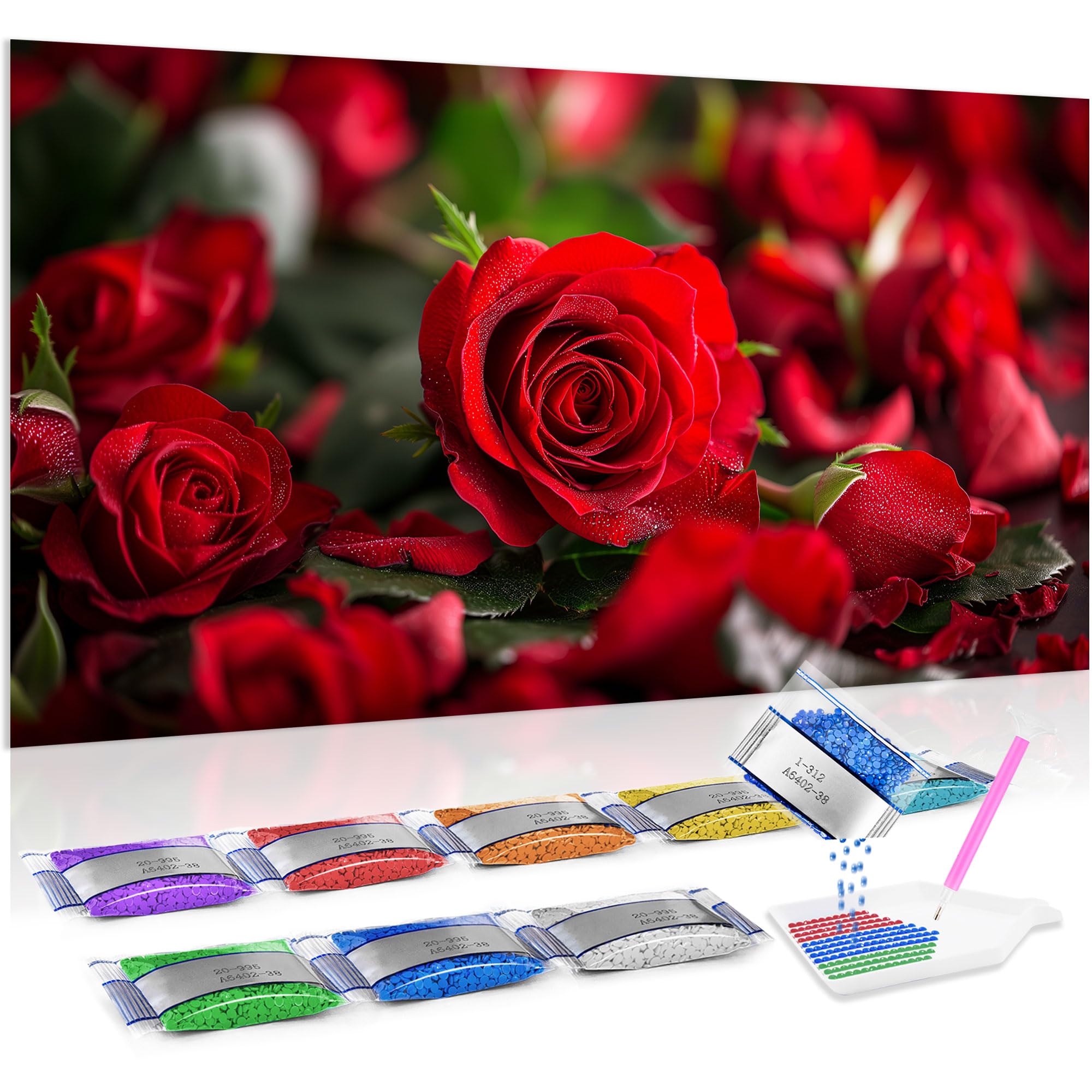 Kit de pintura de diamante 5D Jumpdot con diseño de rosa roja para decoración (70x40 cm) 8