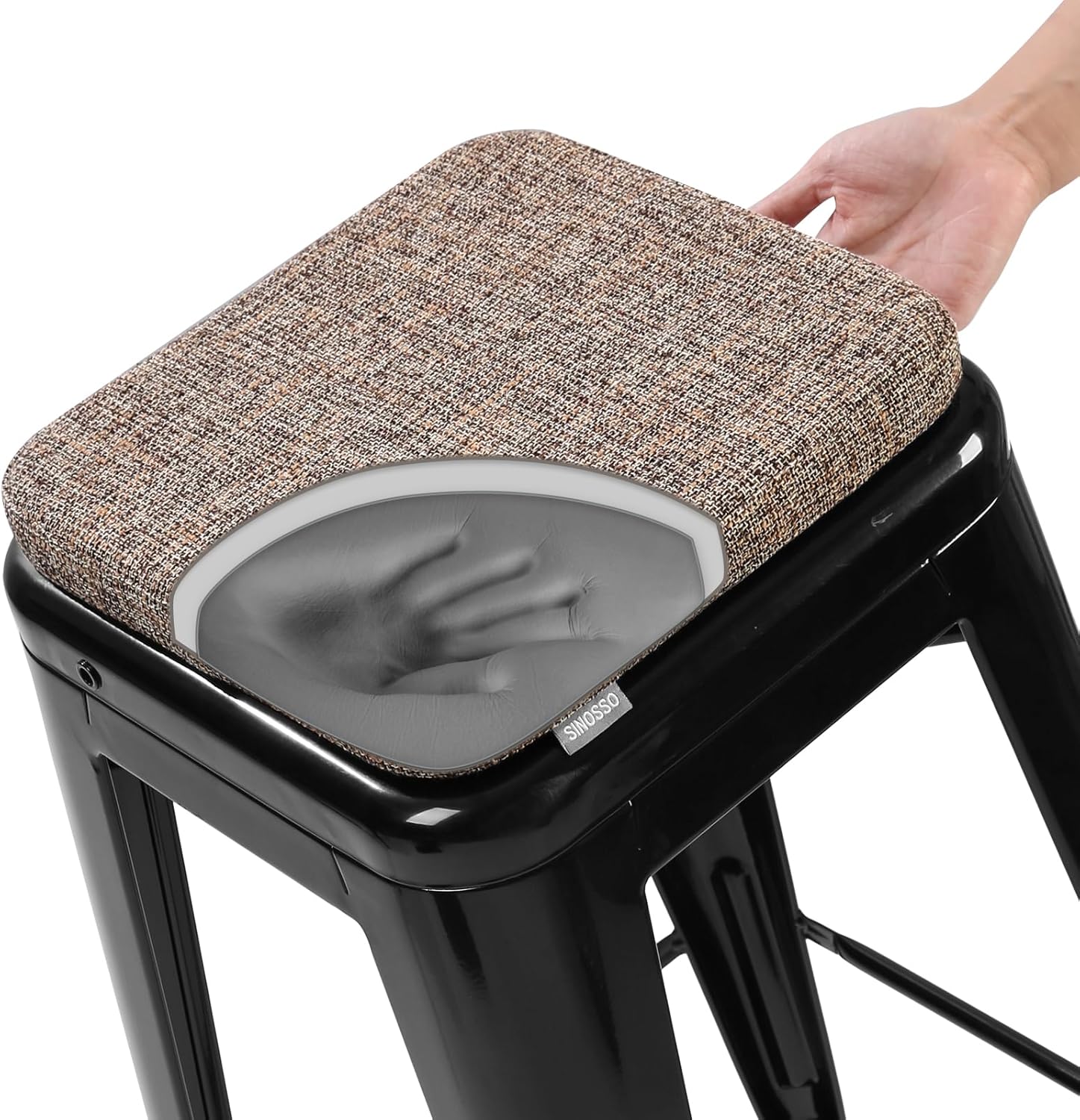 SINOSSO Memory Foam Bar Stool Cushion 1 Piece, Modern Interwoven Style Magnetic Small Chair Pad Use for Cafe Bistro Stackable Metal Stool (Square, Light Brown, 1)