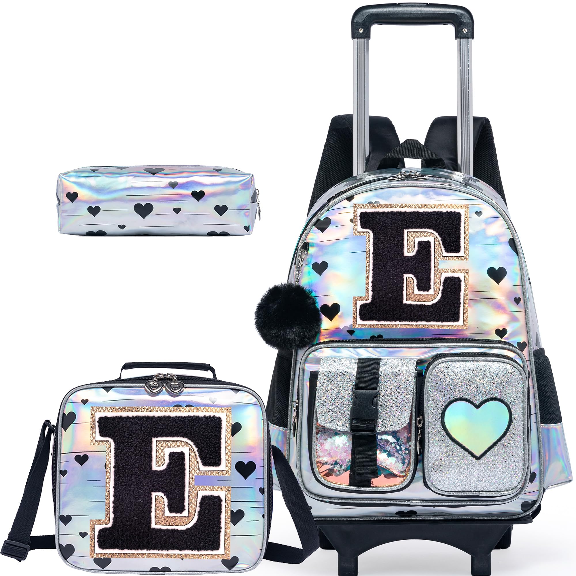 HTgroce Cartable a Roulette Fille Primaire Sac Trolley avec Sac Repas Trousse à Crayons