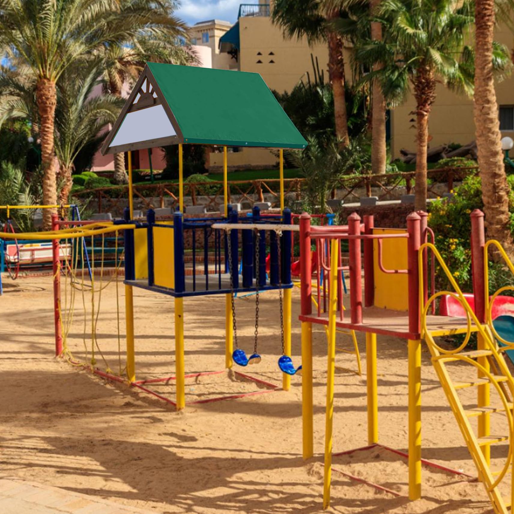 Altalena Telone di ricambio 132x228 cm Tetto per parco giochi per bambini Tettoia impermeabile per altalena Parasole per cortile esterno, copertura da giardino