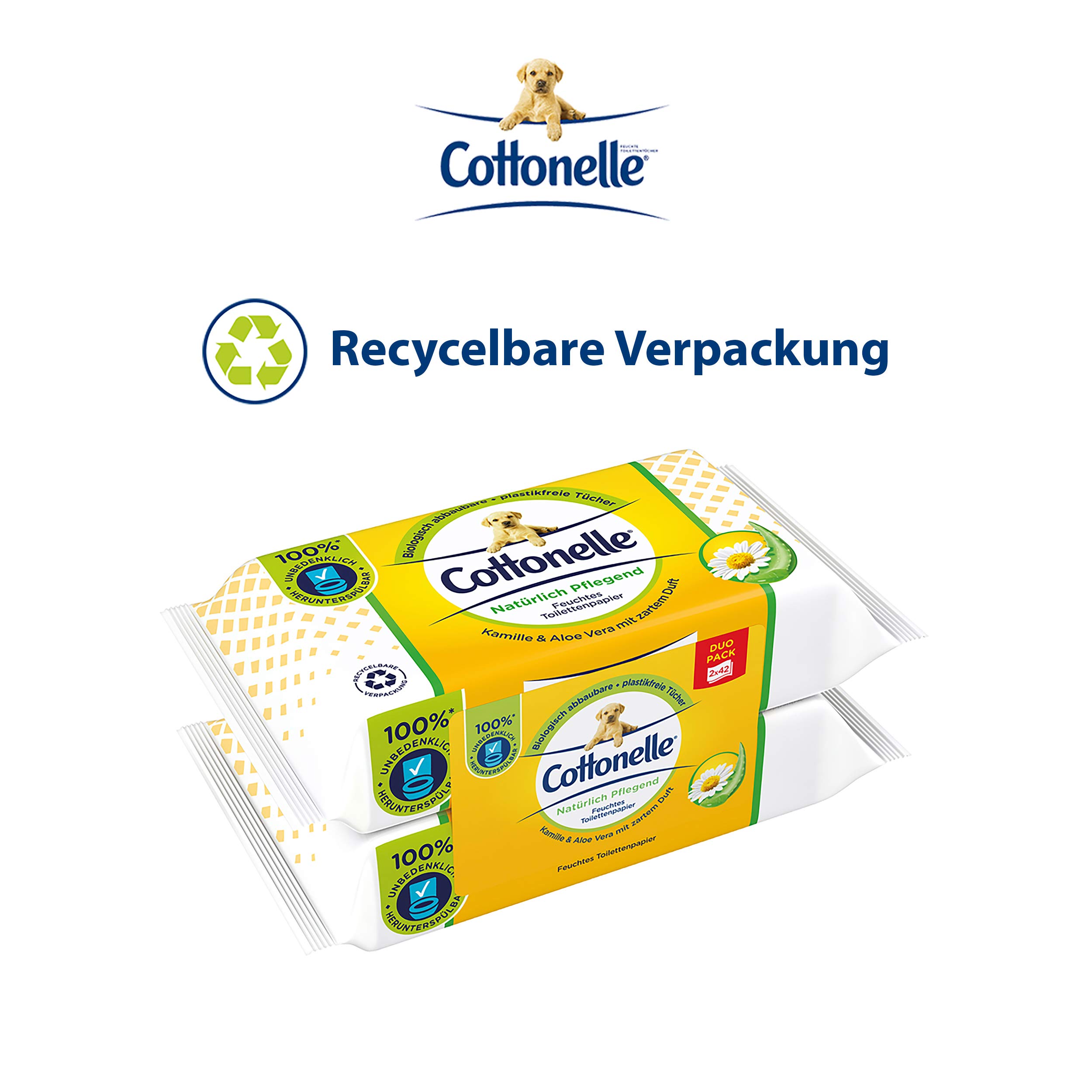 Cottonelle Feuchtes Toilettenpapier, Natürlich Pflegend, 6 x Duo-Pack mit je 84 Tücher (12 Pack insgesamt)