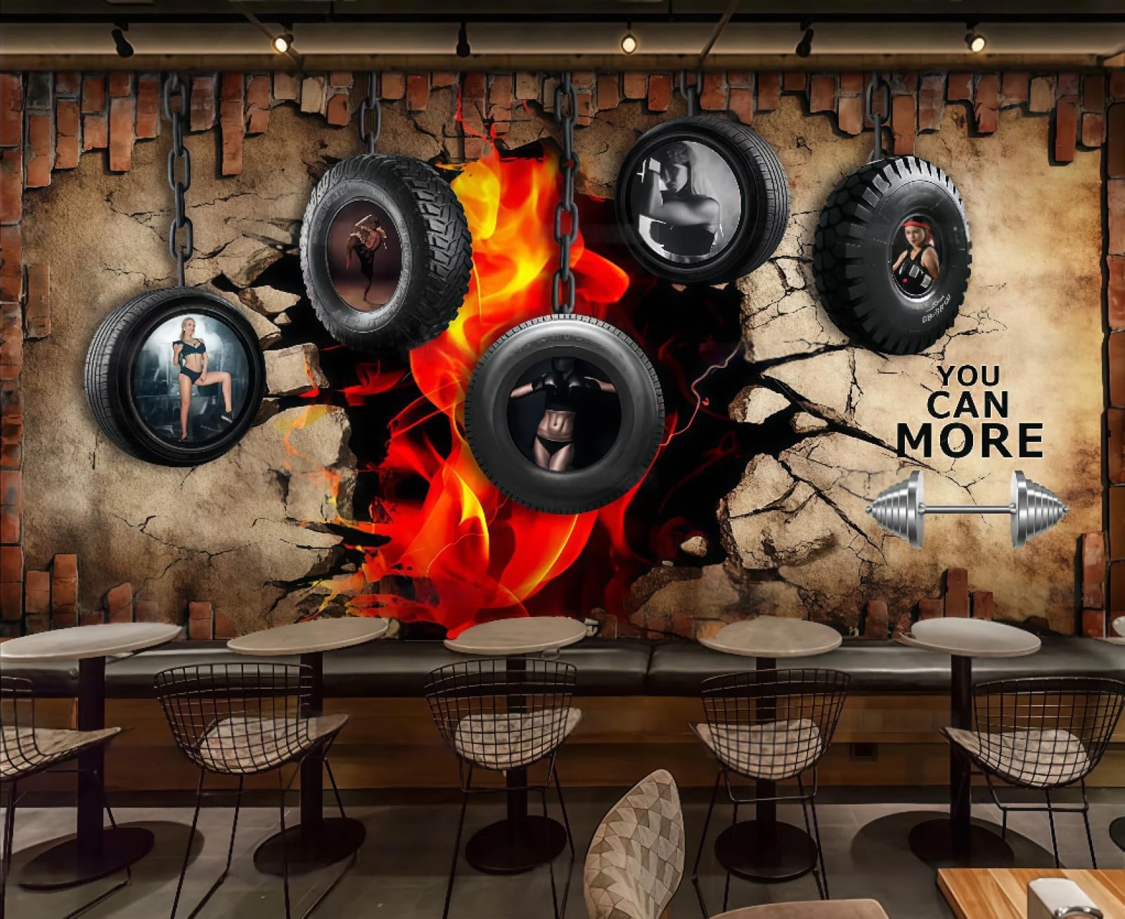rskjdghshd Wallpaper Retro Brick Wall Three-Dimensional Tire Gym Sports Theme Bar Western Restaurant Background Wall Mural Afternoon Tea Coffee Shop Wallpaper,3D,200x140cm