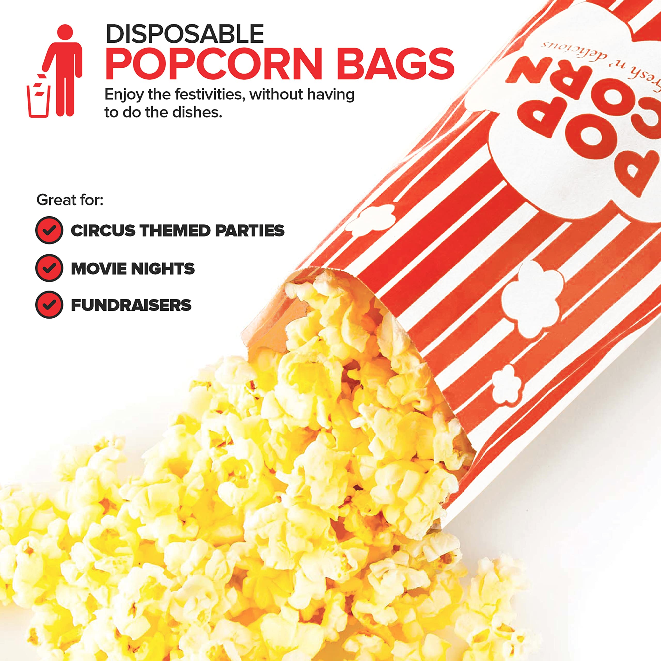 200 Pieces Popcorn Bags 2 Oz Disposable Paper Popcorn Bags Popcorn Machine Accessories For Movie Night Carnival Party Theater And Snack Bars - View #5