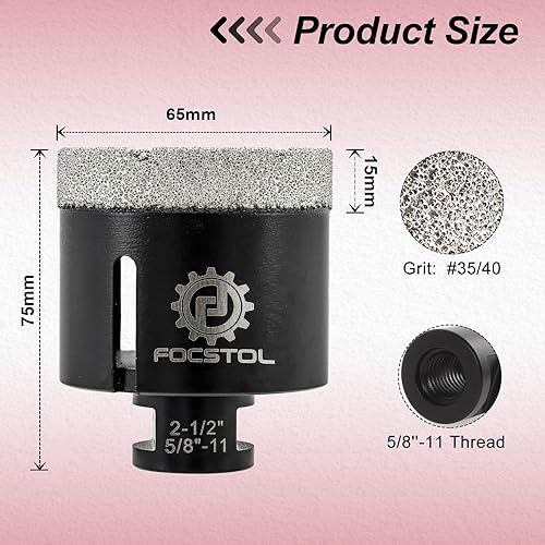 Miniatura 2 de FOCSTOL Broca con núcleo de diamante, sierra de diamante soldada al vacío de 2-12 pulgadas (2.559 in) para azulejos de cerámica, cerámica, mármol,