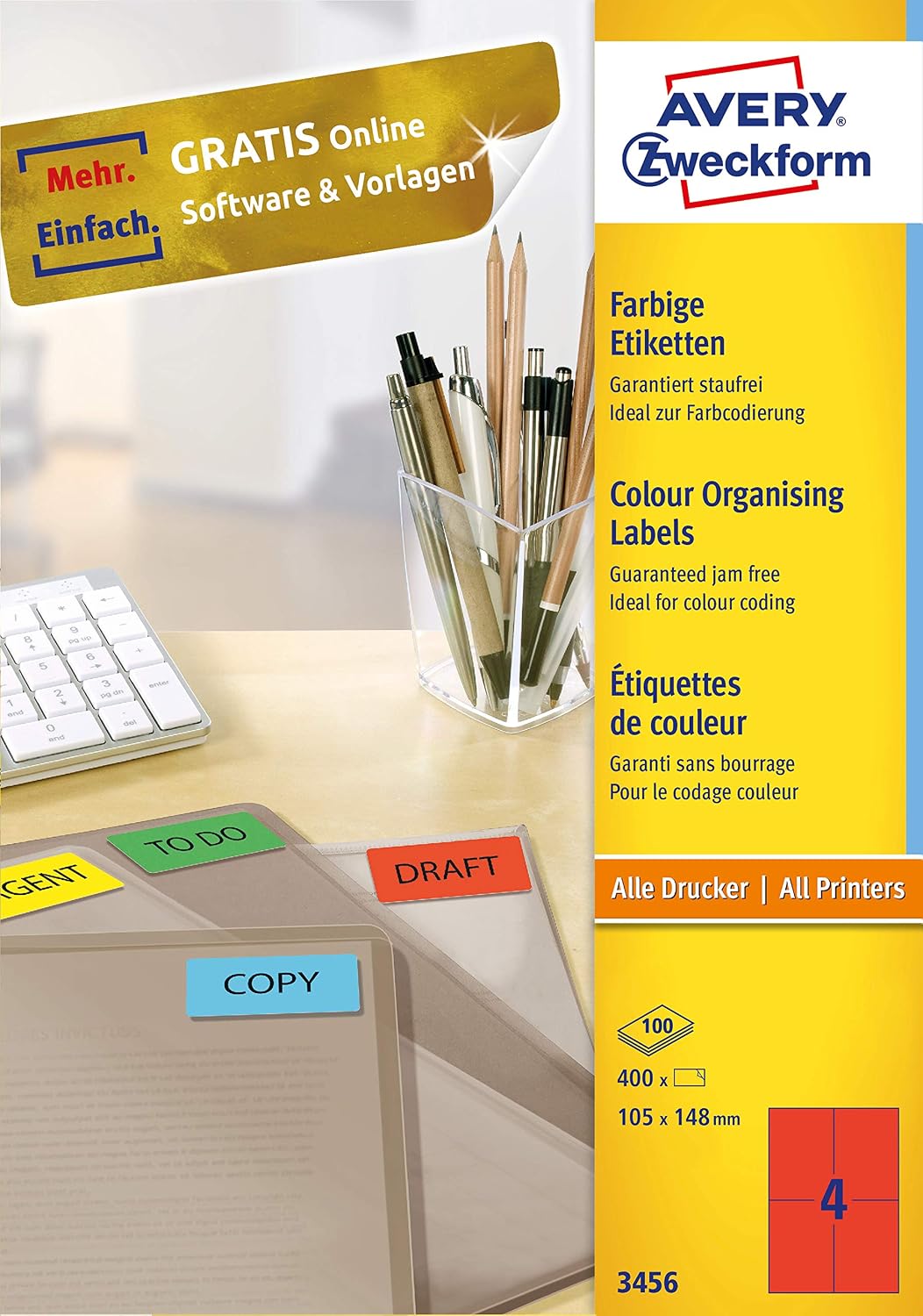 Avery - Labels - red - A4 (8.25 in x 11.7 in) - 100 pcs. ( 25 sheet(s) x 4 )