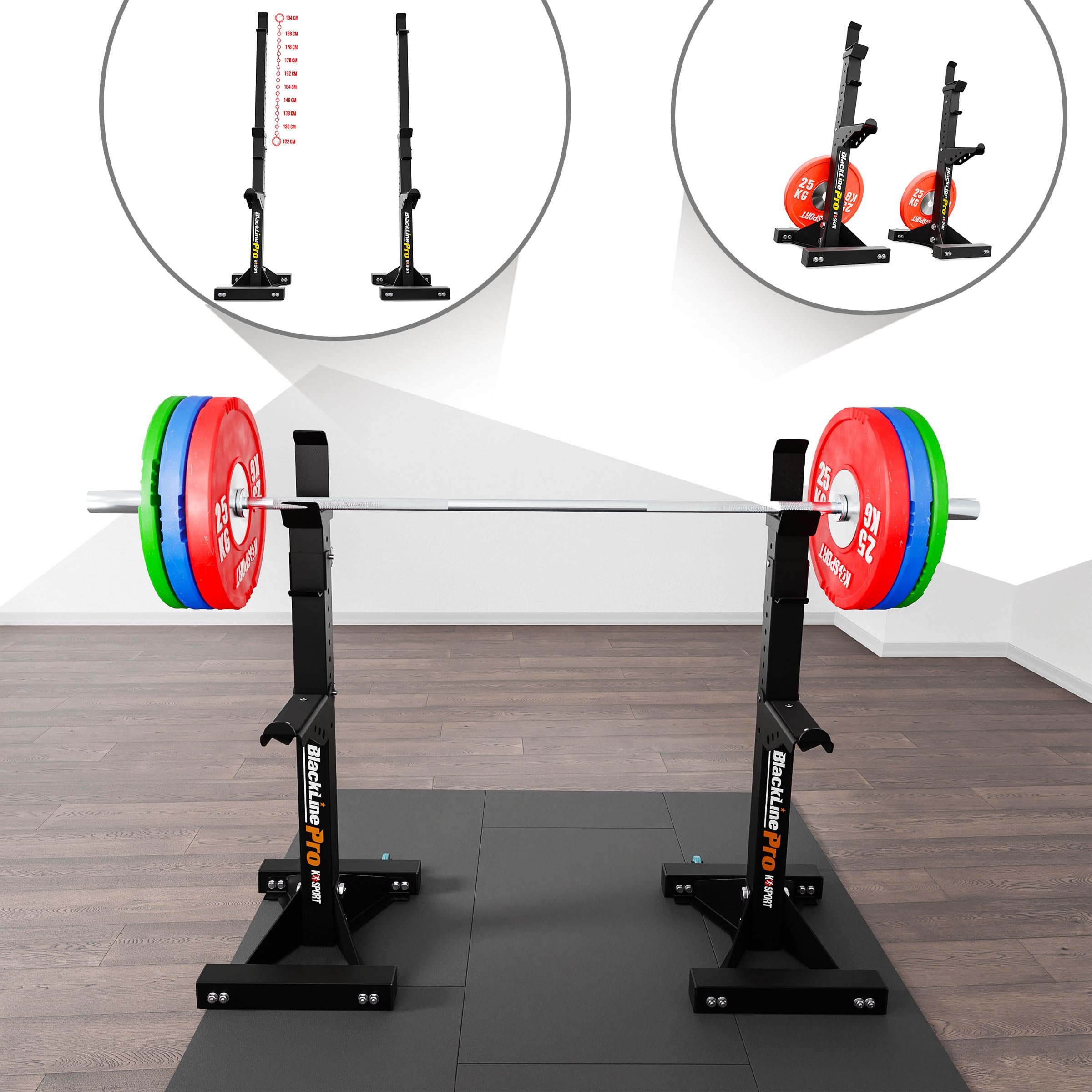 K-Sport: Supporto per bilanciere rinforzato regolabile fino a 350 kg, supporto professionale per allenamento muscolare efficace, supporto regolabile in altezza, supporto per squat