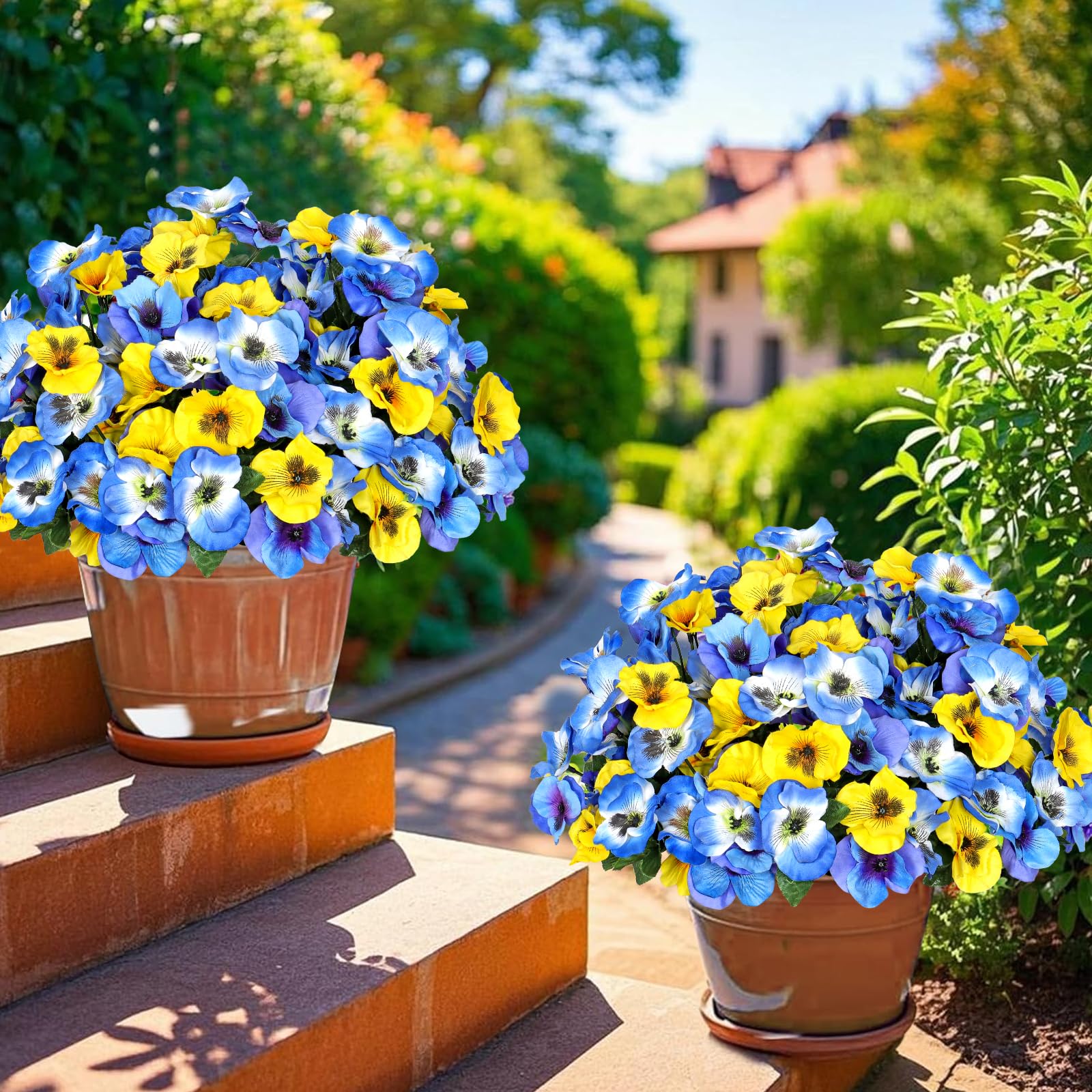 Fiori artificiali del viole del pensiero, fiori finti per esterni, resistenti ai raggi UV, in plastica, piante finte per portico anteriore, giardino, finestra, fioriera, decorazione da