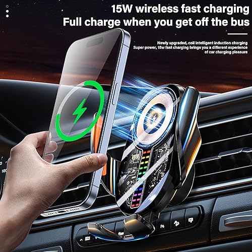 Miniatura 6 de Soporte inalámbrico para teléfono de automóvil de 15 W, sujeción de detección automática de 3 ejes, rotación de 360, soporte de teléfono de carga