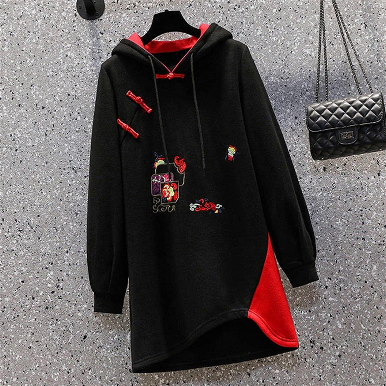 ZHDBDChinese Style Women Long Hoodies han-fu Top Chinoiserie Embroidered Crane Flower (Color : Style 1, Size : XL)