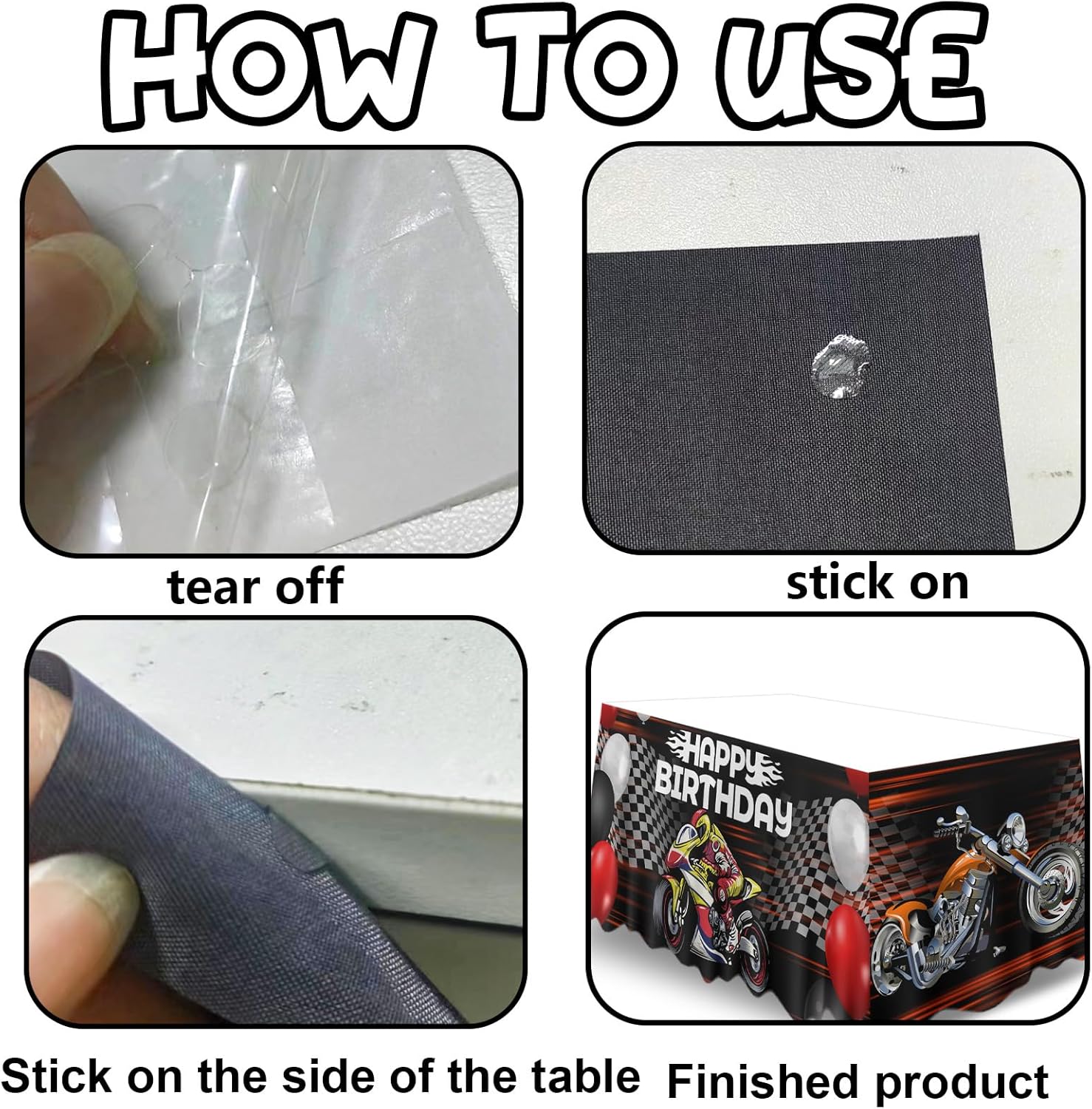 Motorcycle Table Skirt Race Checkered Happy Birthday Table Cover Decorations for Racing Theme Birthday Party Decor Picnic Camping Supplies Favors