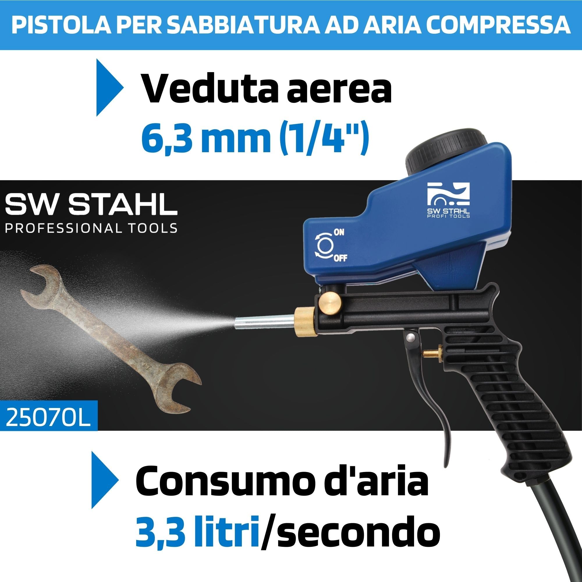 SW-Stahl 25070L Pistola per Sabbiatura Professionale ad Aria Compressa