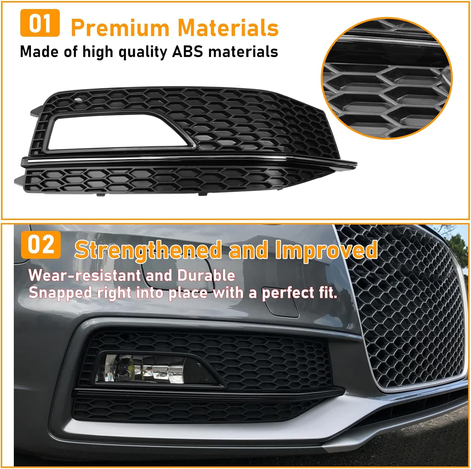 Compatible with Audi A4 B8.5 S4 2013-2015 Fog light Cover Grille,Front Bumper Left Driver & Right Passenger Side Fog Light Bezel Housing Trim,Replacement for 8K0807681L,8K0807682L,Black(1Pair)