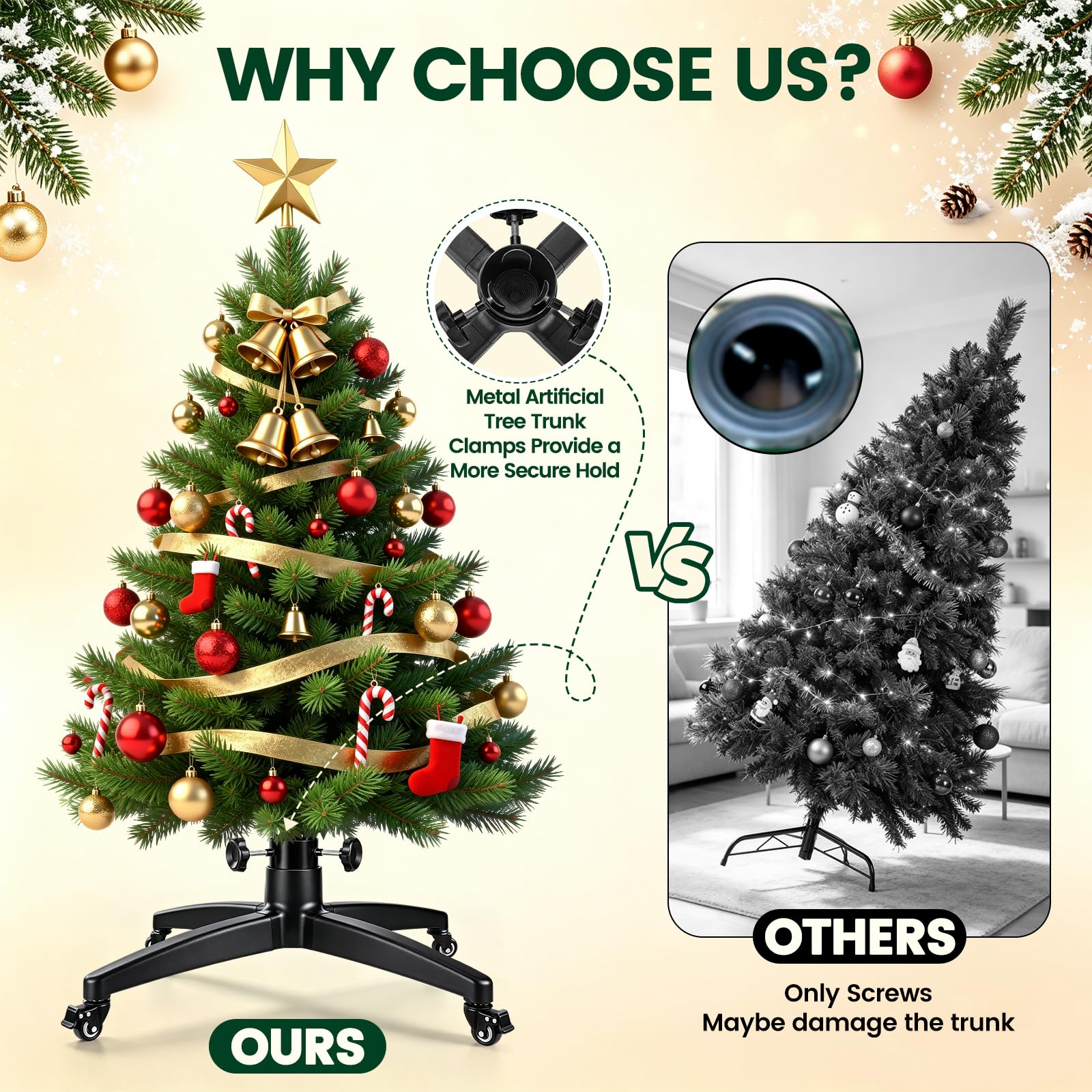 Base de repuesto para árbol de Navidad artificial rodante con ruedas, soporte universal resistente para árbol de Navidad de hasta 7.5 pies
