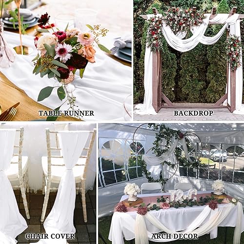 Miniatura 6 de fani Paquete de 12 caminos de mesa de gasa blanca de 10 pies de 14 x 120 pulgadas, manteles románticos para decoración de bodas, baby shower y