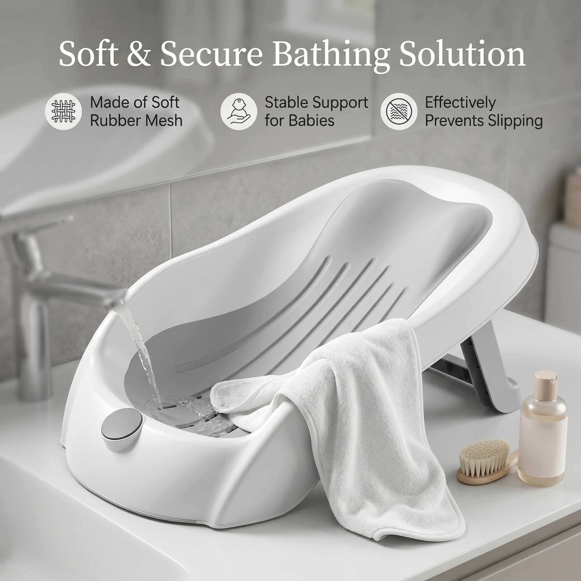Supporto per bagnetto, vaschetta per il bagnetto con display digitale della temperatura e drenaggio, seggiolino pieghevole per vasca da bagno antiscivolo per neonati (grigio) &1