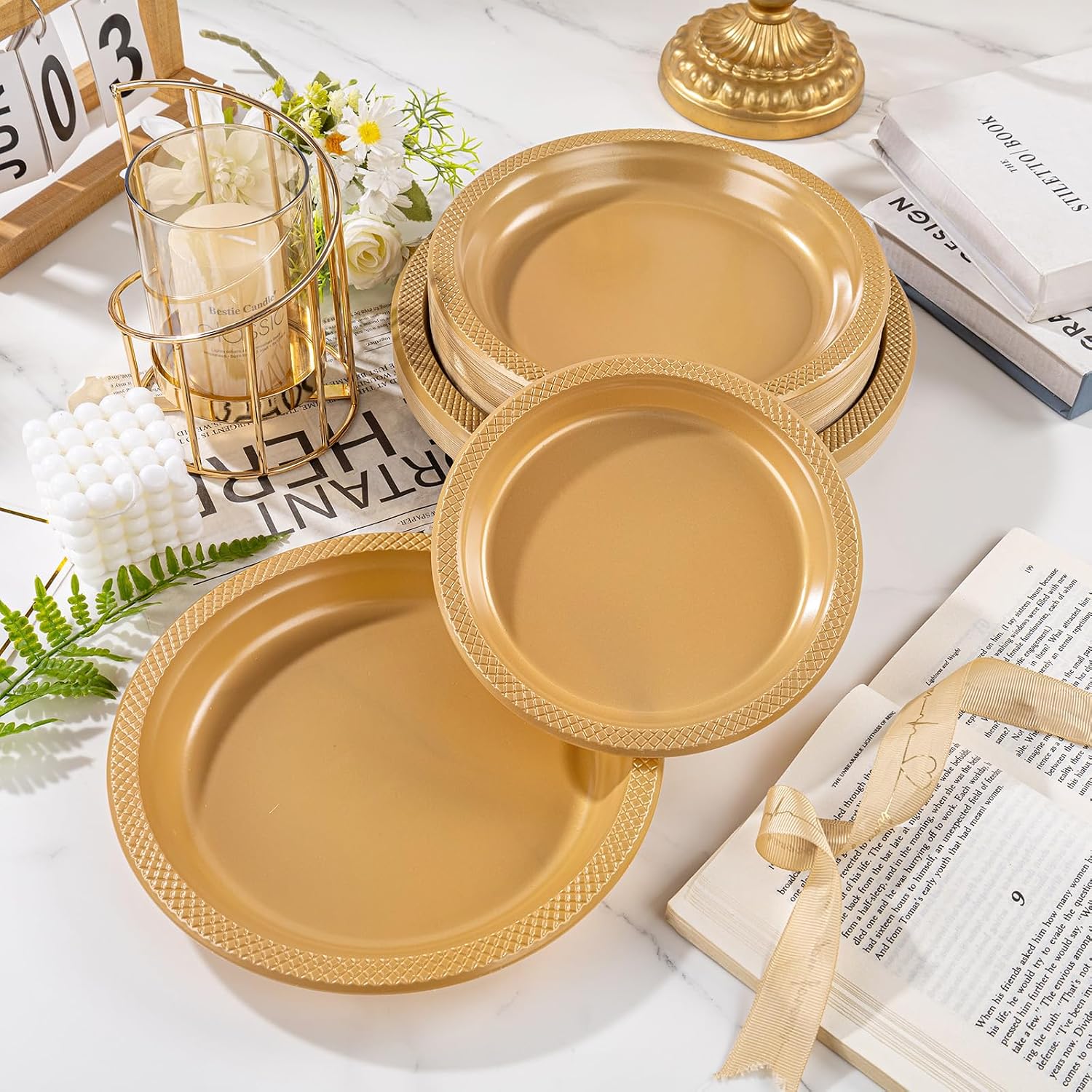 WELLIFE Gold Plastic Plates 7 Inch 50 Count image 2