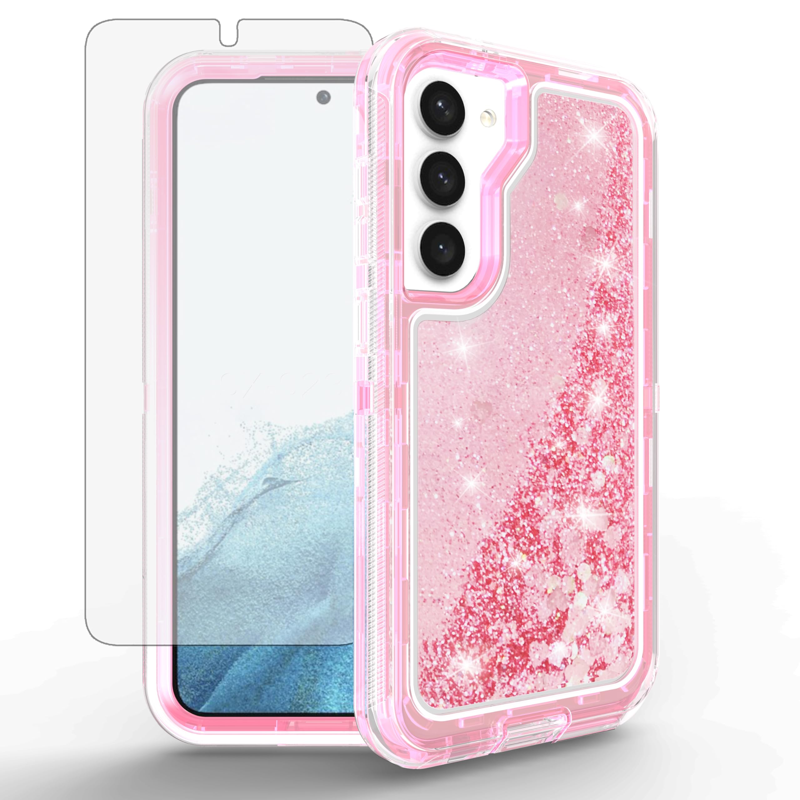 Asuwish Phone Case for Samsung Galaxy S23 Plus S23+ 5G with Screen Protector Bling Liquid Glitter Clear Hybrid Military Grade Protective Cell Cover