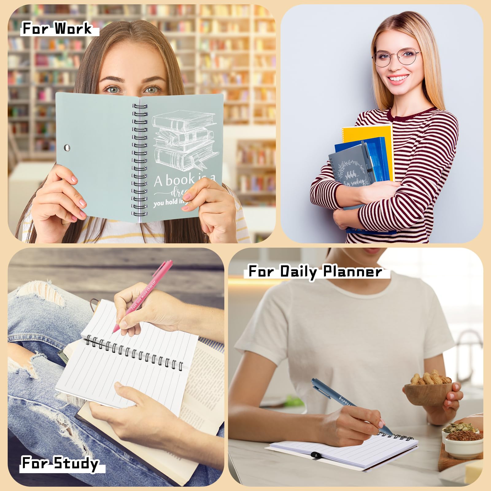 Thenshop Lot de 30 carnets à spirale inspirants pour les amateurs de livres - Cadeau de Noël - Journal de lecture pour lecteur, étudiant, enseignant, jour des bibliothécaires (couleur vive)