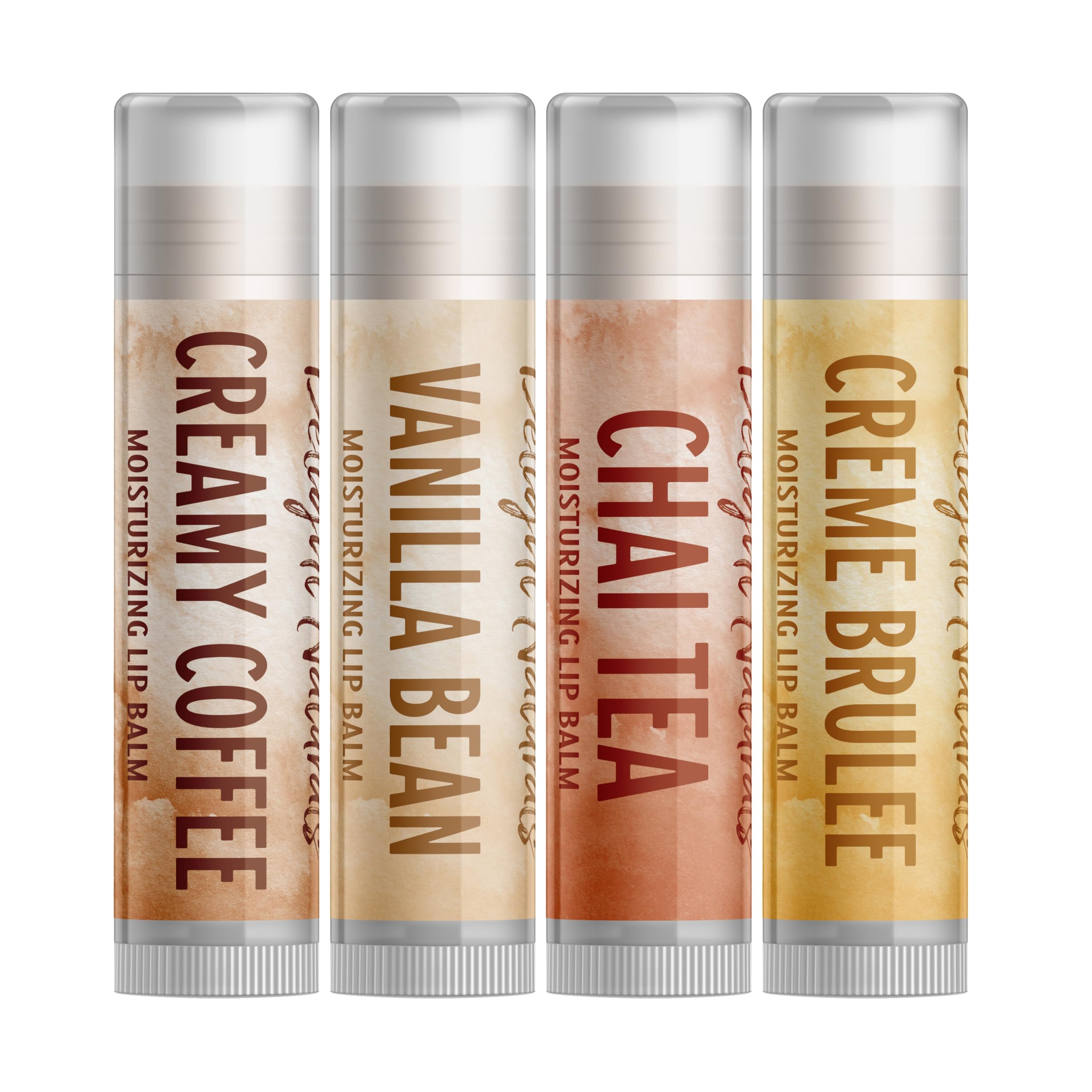 Delight Naturals Coffee House Lip Balm Gift Set - Creamy Coffee, Chai Tea, Creme Brulee, Vanilla Bean