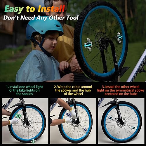 Miniatura 5 de DAWAY Luces LED para rueda de bicicleta, A12, impermeable, luz de radios de seguridad para niños, niñas, hombres y mujeres, 30 divertidos patrones