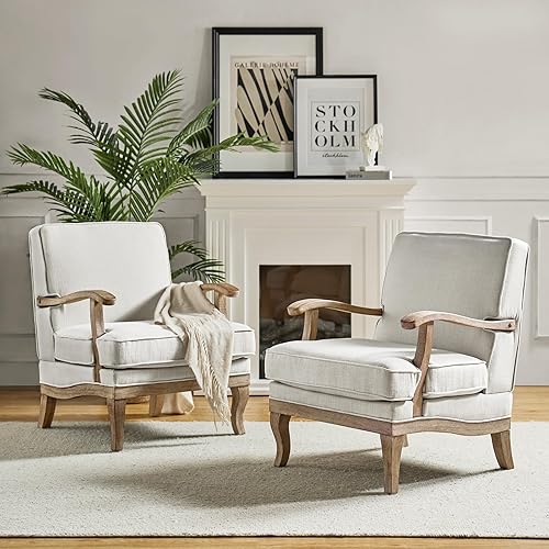 Miniatura 15 de HULALA HOME Juego de 2 sillas decorativas de mediados de siglo, modernas, tapizadas, con reposabrazos y patas de madera maciza, silla de lectura