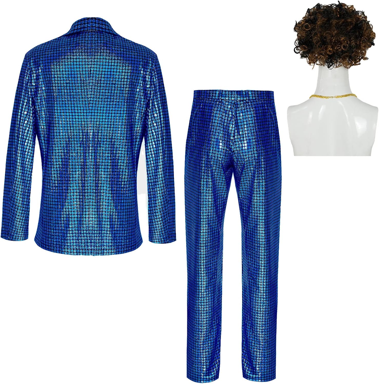 Men's 70s Disco Costume Shiny Metallic Sequin Suits Set Prom Party 2 Piece Outfits - Image 3