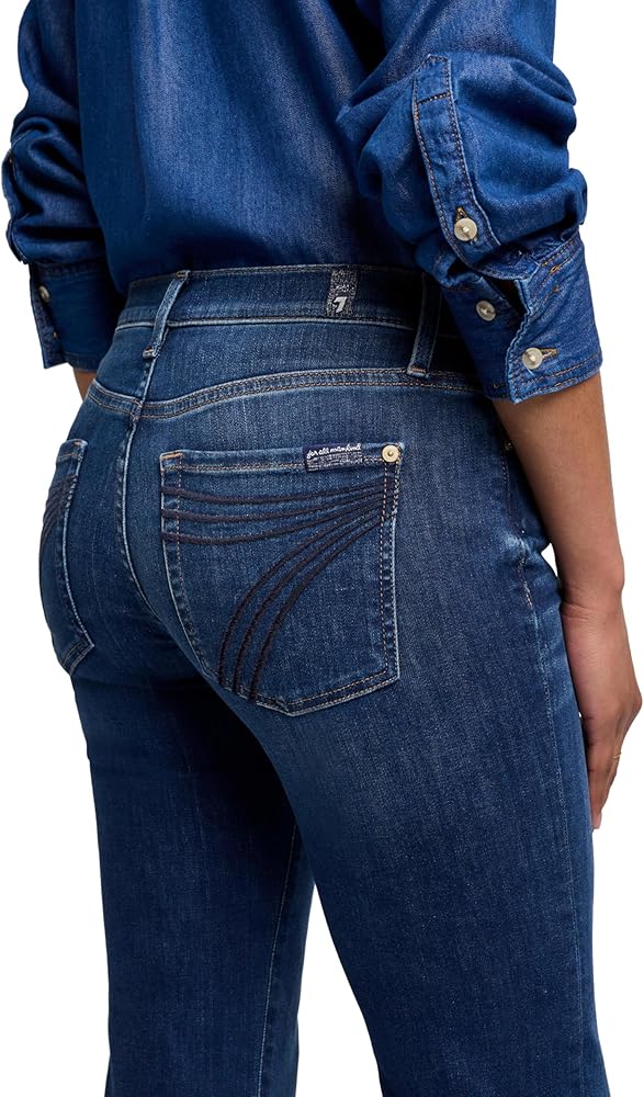 7 For All Mankind Flare Wide Leg Jean – Jeans Donna A Zampa In Denim Elasticizzato 10oz, Lavaggio Scuro, Vita Alta 22,9 Cm