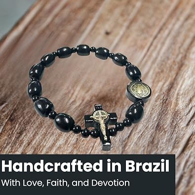 Catholica Shop - Catholic Religious Wear Elasticated Saint Benedict Bracelet Wooden Beads Decade Rosary Stretchable Bracelet for Men and Women