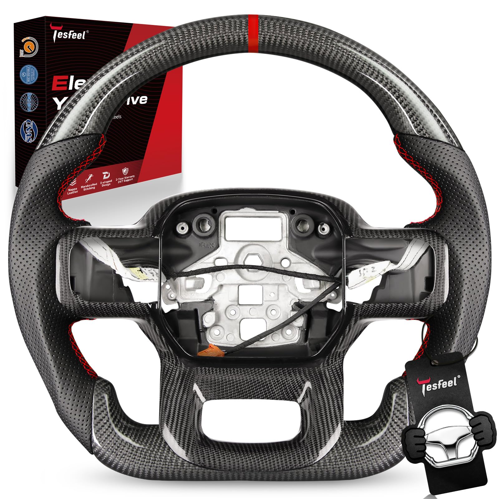 TESFEEL Real Carbon Fiber Heated Steering Wheel for F-150 Raptor Gen3 2021-2025