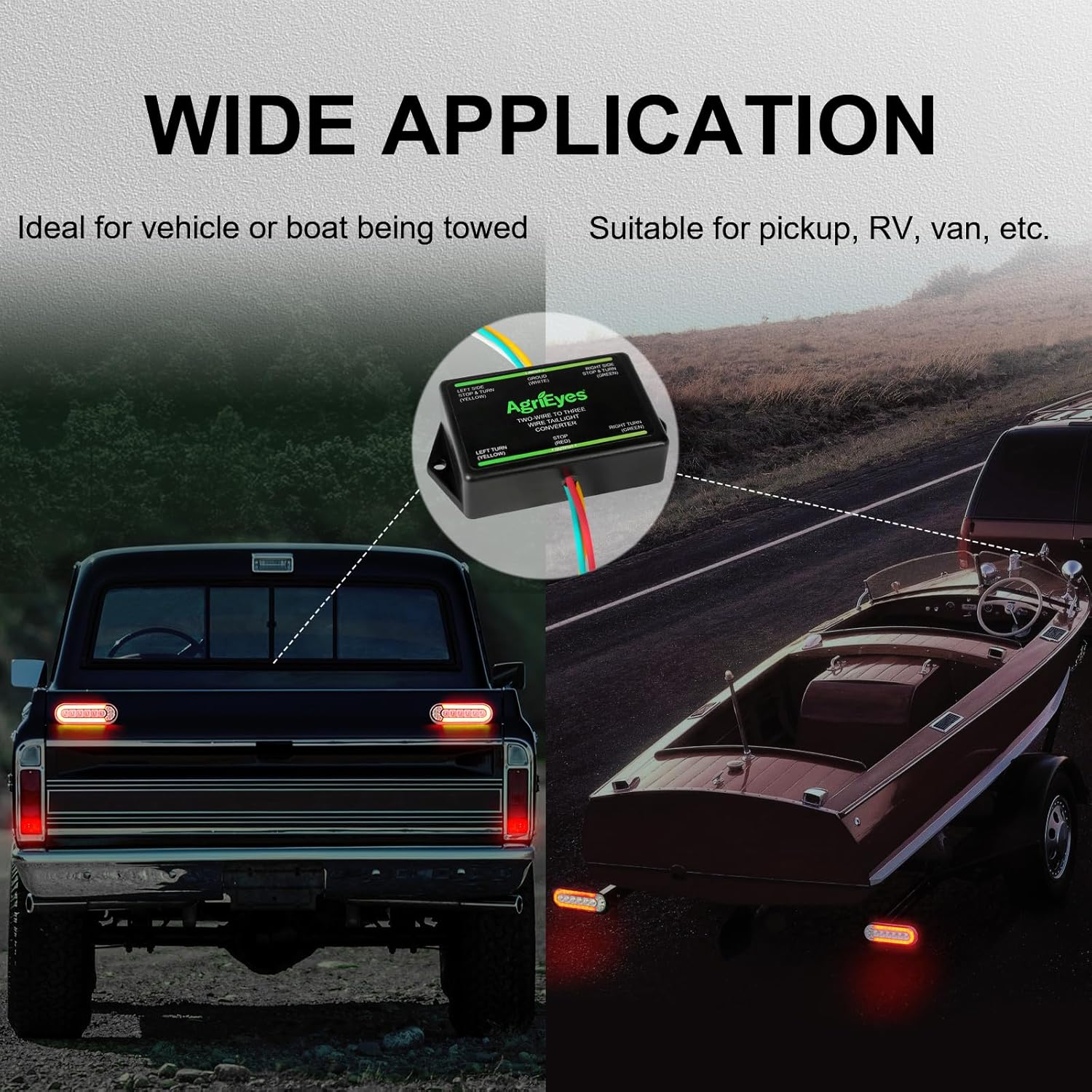 Agrieyes 2-to-3-Wire Trailer Light Converter, Splice-in Trailer Wiring Converter for Tow, Tail Light Converter for RV, Dinghy, Pickup LED Compatible