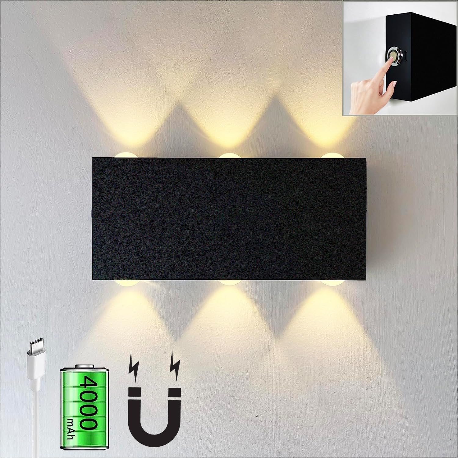 Wall Lights Battery Operated, Rechargeable Wall Sconce with Touch Switch, Wall Light