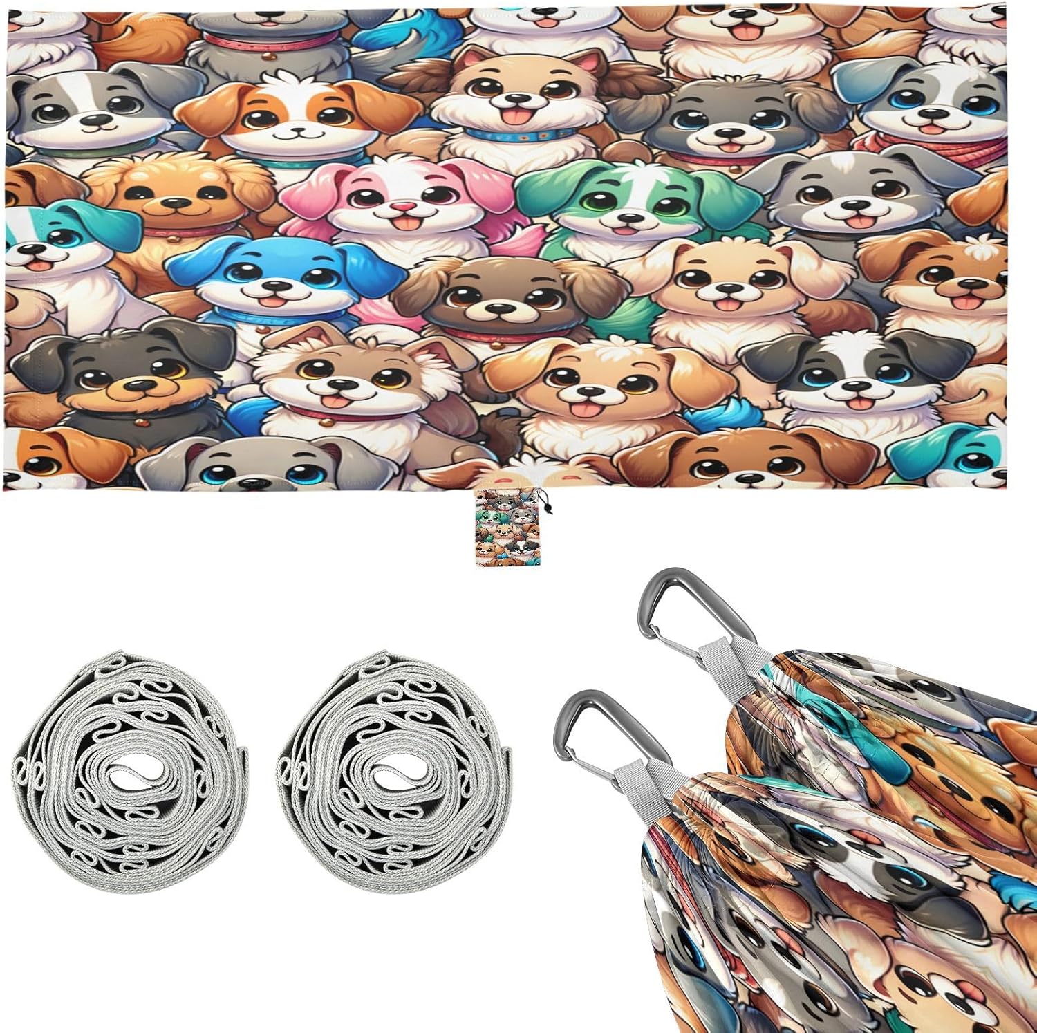 ALAZA Cute Dogs Colorful Puppy Camping Hammocks Single or 2 Person 500 lbs Portable Parachute Travel Hammock w/Tree Straps for Hiking Backpacking Indoor Outdoor