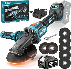 SEESII 4-1/2 to 5 Inch Flathead Cordless Angle Grinder with 5.0Ah Battery