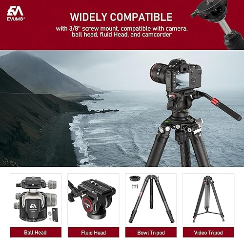 Miniatura 3 de EVUMO B75M - Adaptador de cuenco de 2.953 in con mango retráctil, tornillo de montaje de 3/8 pulgadas, base de nivelación de media bola de aleación