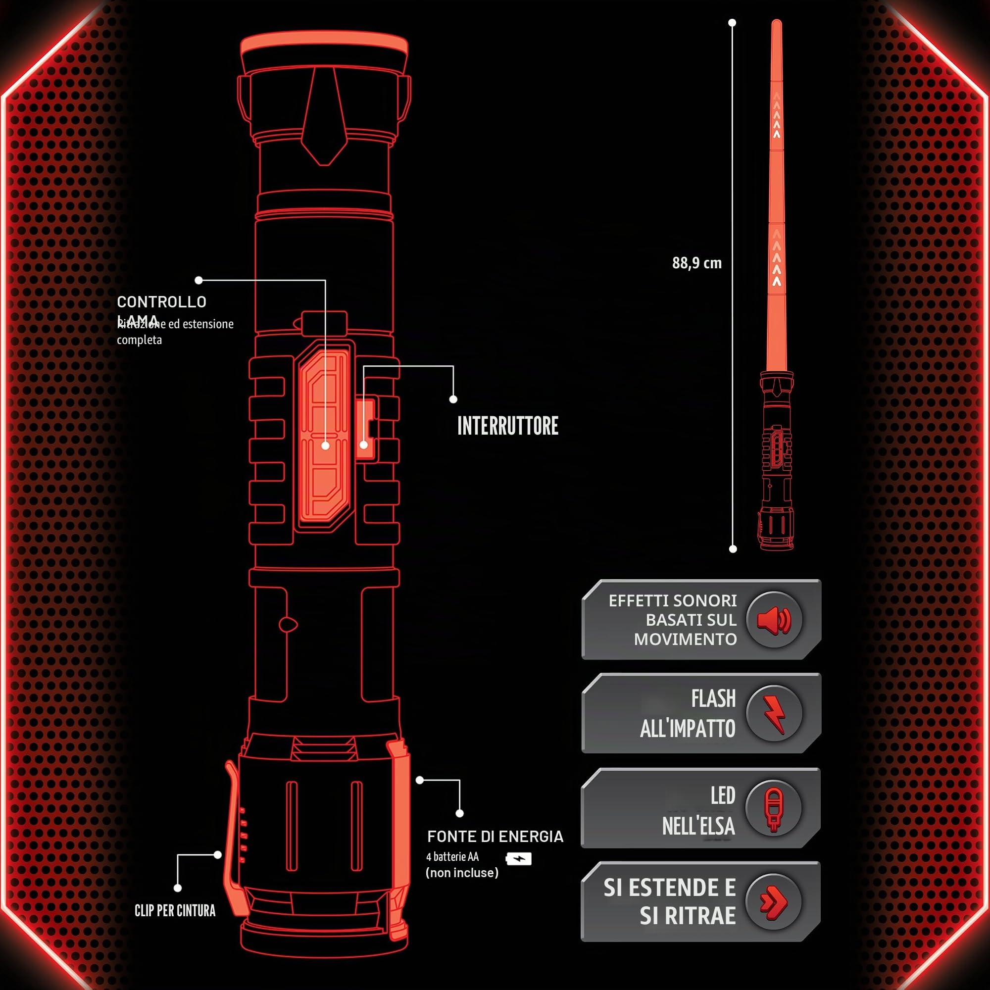 Jeux de rôle - GOLIATH - Power Saber Red - Sabre 1:1 contractable et rétractable! Des 8 ans